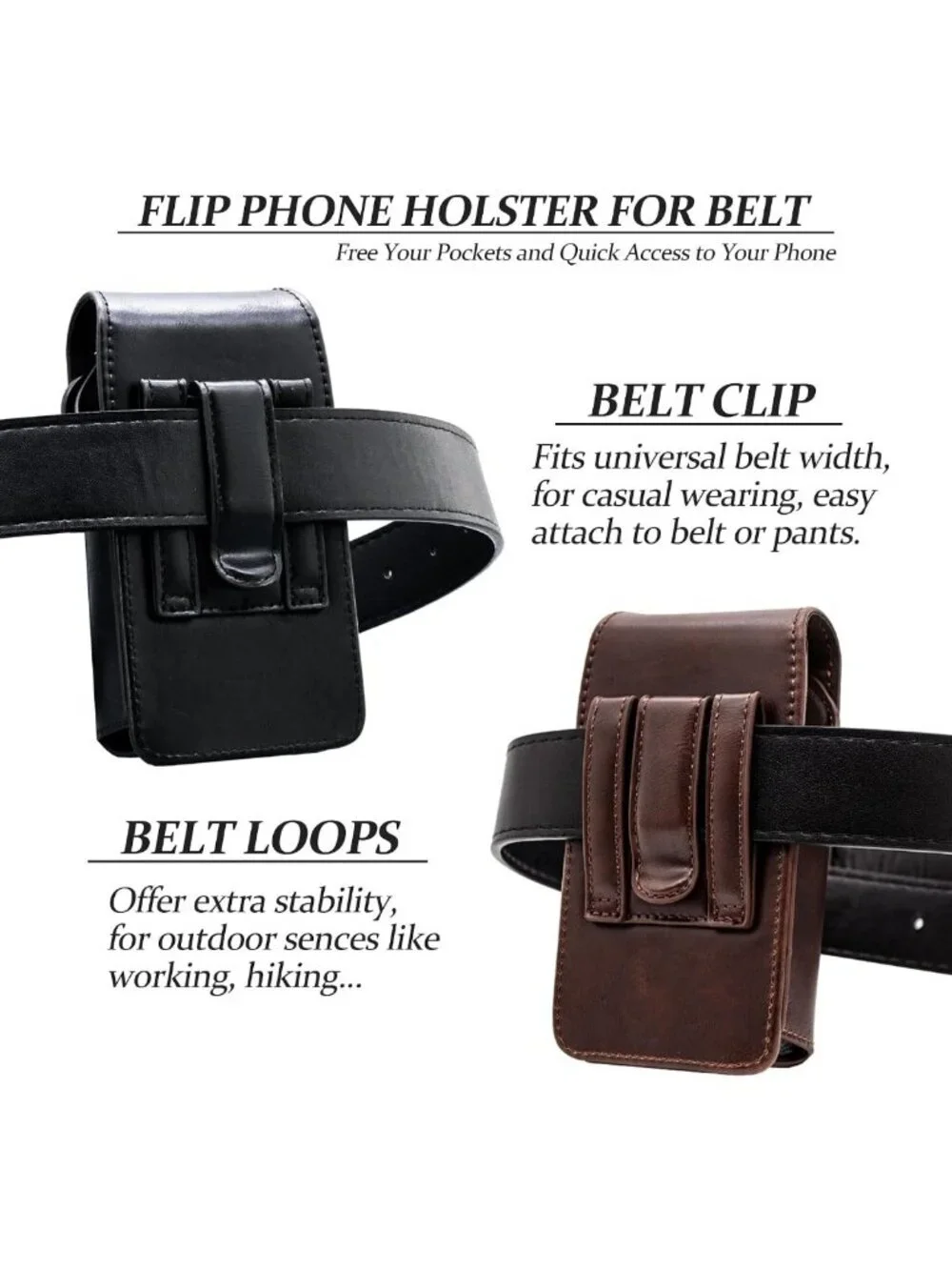 Stylish Leather Flip Phone Case with Belt Clip Pouch for Kyocera, TCL, Nokia